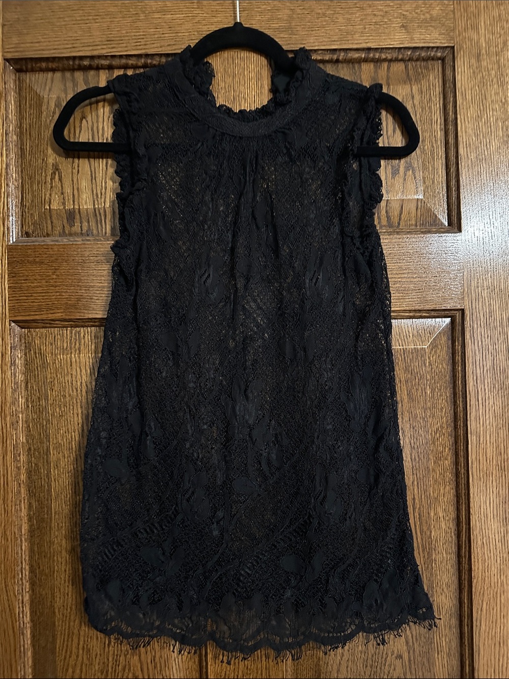 Black Lace Sleeveless Mock Neck Top